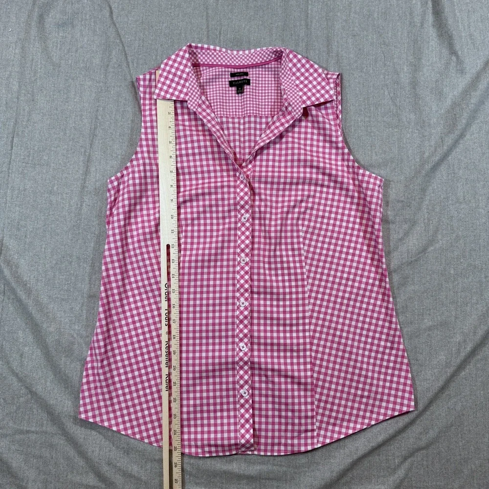 Talbots Shirt Womens 10 Pink White Gingham Sleeveless Button Up Non Iron Summer - Picture 5 of 9